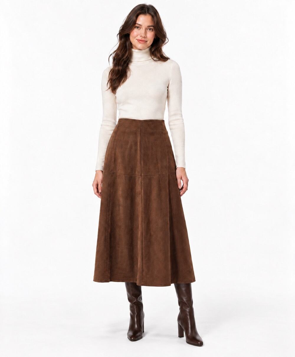 Marks & Spencer Tan Faux Suede Soft A-Line Midaxi Skirt